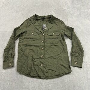 Express Linen Blend Button Shirt Long Sleeve Women Small Green Boho NWT